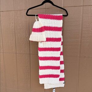 Gap NWT Striped Pink and White Scarf and Hat Set
